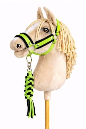 Set pentru Hobby Horse: halter A3 cu blană neagră + Cablu din cablu - verde neon/ negru