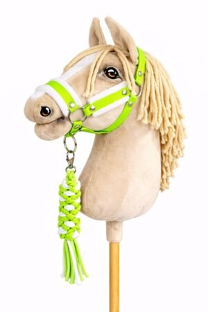 Set pentru Hobby Horse: halter A3 cu blană albă + Cablu din cablu - verde neon/ alb
