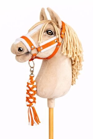 Set pentru Hobby Horse: halter A3 cu blană albă + Cablu din cablu - neon-portocaliu/ alb