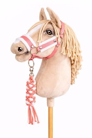 Set pentru Hobby Horse: halter A3 cu blană albă + cablu din cablu - neon-roz/ alb