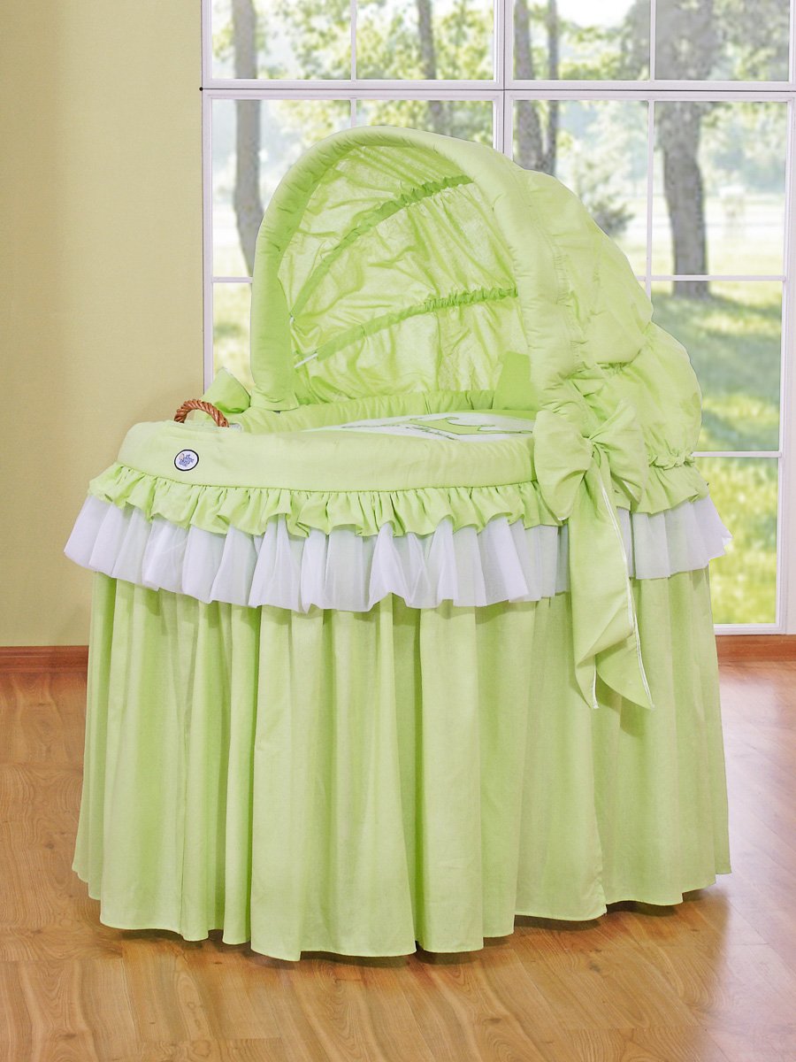 Coș Moses/pătuț cu glugă din nuiele - Little Princess verde - imagine 3