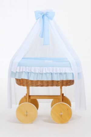 Moses Basket Wicker drape pătuț Deluxe Bellamy - natural + așternut albastru