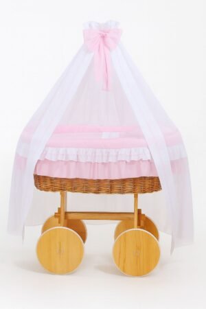 Pătuț Moses Basket Wicker Deluxe Bellamy - natural + așternut roz