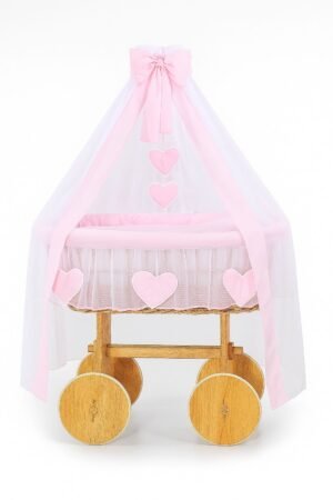 Pătuț Moses Basket Wicker Deluxe Amelie - natural + lenjerie roz