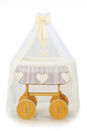 Coș Moses din nuiele cu baldachin Deluxe Amelie – așternut natural + crem