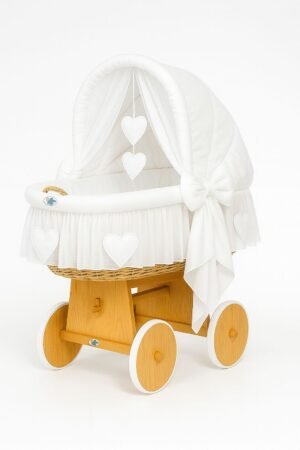 Pătuț cu glugă din lemn Moses Basket Amelie - natural + lenjerie albă