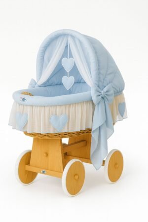 Pătuț cu glugă din Moses Basket Wicker Amelie - natural + așternut albastru