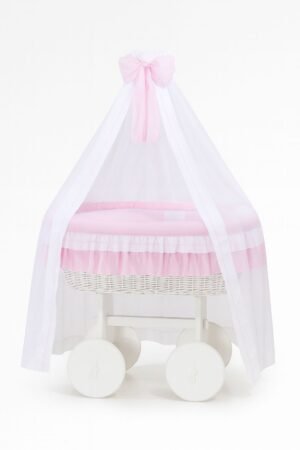Pătuț Moses Basket Wicker Deluxe Bellamy - alb + așternut roz