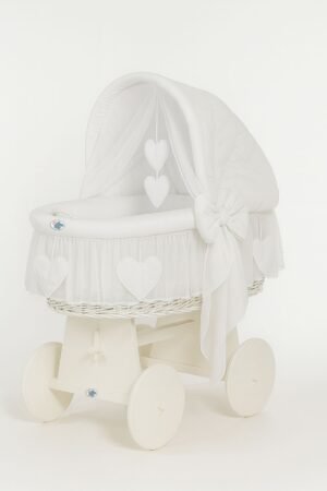 Pătuț cu glugă din lemn Moses Basket Amelie - alb + lenjerie albă
