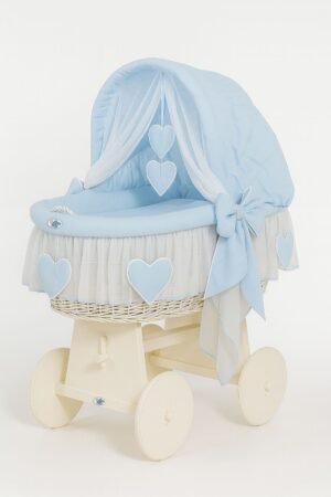 Pătuț cu glugă Moses Basket Wicker Amelie - alb + așternut albastru