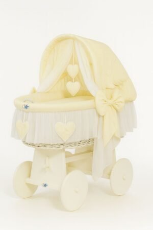 Pătuț cu glugă Moses Basket Wicker Amelie - alb + așternut crem