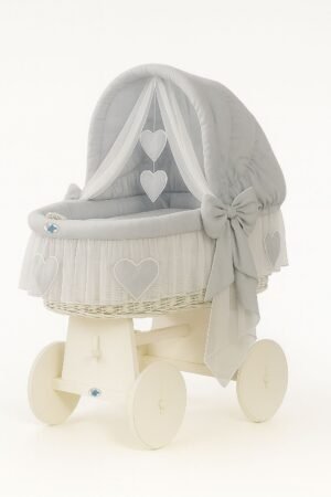 Pătuț cu glugă din lemn Moses Basket Amelie - alb + așternut gri