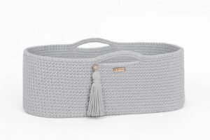 Coș Moses BOHO Bumbac Handmade cu saltea - gri deschis