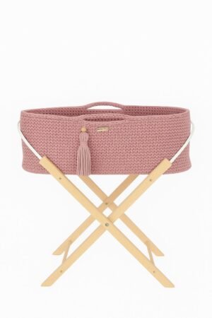 Coșul Moses BOHO Handmade cu suport - roz pastel