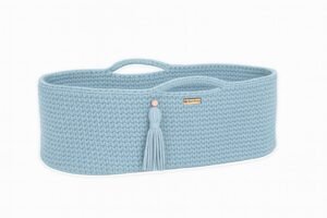 Coș Moses BOHO Bumbac Handmade cu saltea - albastru cețoși