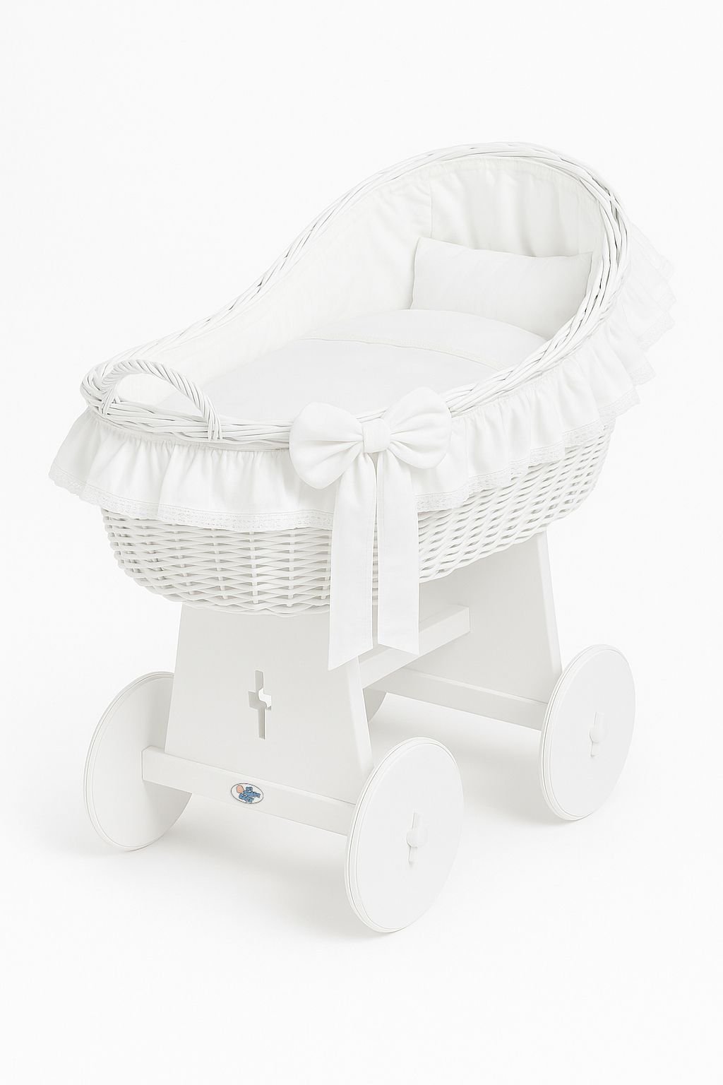 Pătuț cu glugă din nuiele Moses Basket Carina - alb + lenjerie albă