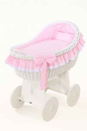 Pătuț cu glugă Moses Basket Wicker Carina - alb + așternut roz