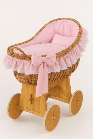 Pătuț cu glugă din nuiele Moses Basket Carina - natural + așternut roz