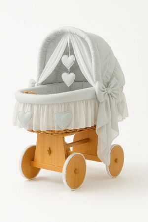 Pătuț cu glugă din Moses Basket Wicker Amelie - natural + așternut gri