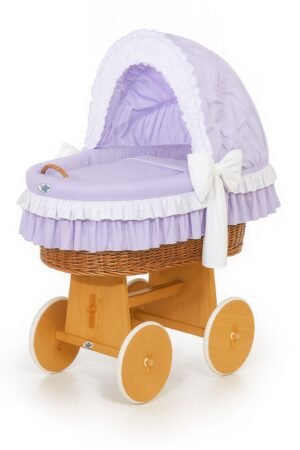 Pătuț cu glugă din nuiele Moses Basket Bellamy - natural + așternut lila