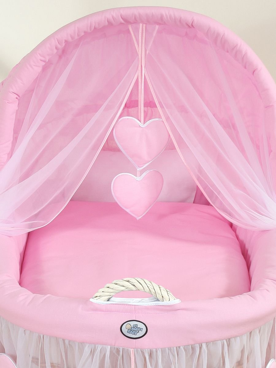 Pătuț cu glugă din lemn Moses Basket Amelie - alb + așternut roz - imagine 4