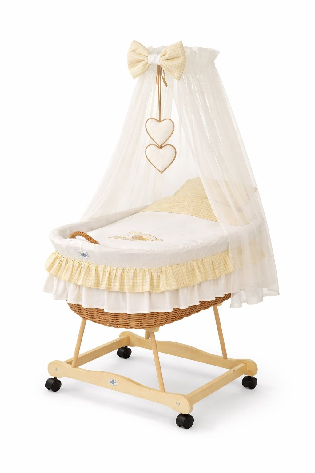 Moses Basket Pătuț din nuiele Urs cu fundiță - natural + așternut alb