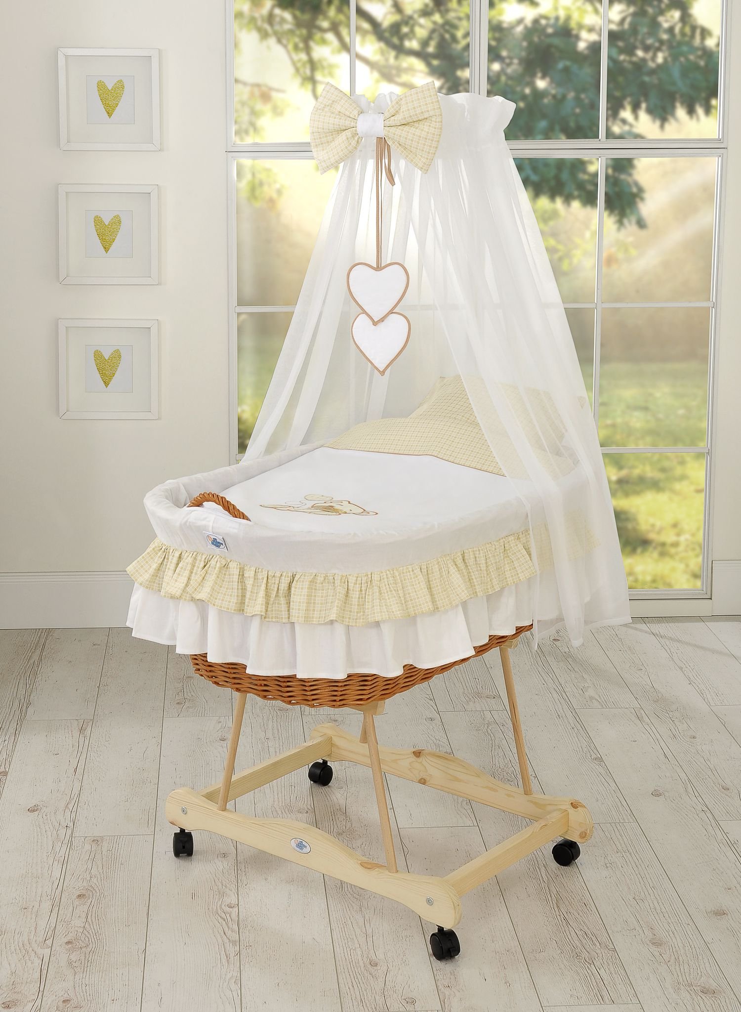 Moses Basket Pătuț din nuiele Urs cu fundiță - natural + așternut alb - imagine 3