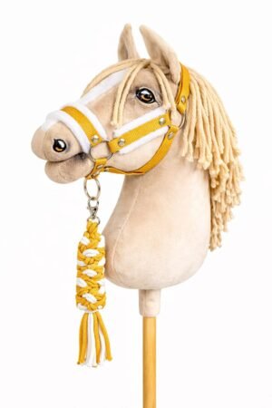 Set pentru Hobby Horse: halter A3 cu blană albă + Cablu din cablu - alb-galben miere