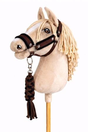 Set pentru Hobby Horse: halter A3 cu blană neagră + Cablu din sfoară - negru-maro