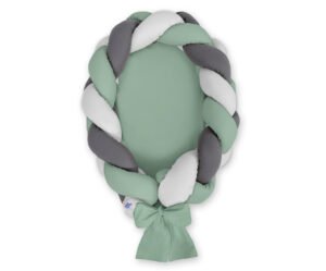 Cuib împletit pentru bebeluși 2 în 1 - verde pastel - gri - antracit