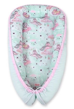 Cuibul de bebeluș cu două fețe Premium Cocoon pentru sugari BOBONO- mentă/mentă unicorn