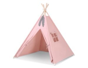 Cort Teepee pentru copii + pene decorative - roz pastel
