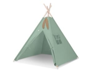 Cort Teepee pentru copii + pene decorative - verde pastel