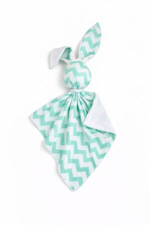 DOUDOU Cuddly bunny bumbac dublu față și minky - Chevron mentă - alb