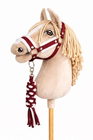 Set pentru Hobby Horse: halter A3 cu blană albă + Cablu din sfoară - burgundy alb