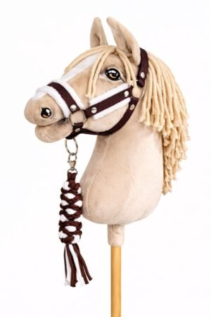 Set pentru Hobby Horse: halter A3 cu blană albă + Cablu din sfoară - alb-maro