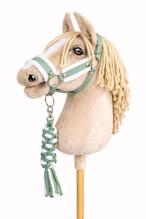 Set pentru Hobby Horse: halter A3 cu blană albă + Cablu din sfoară - salvie albă