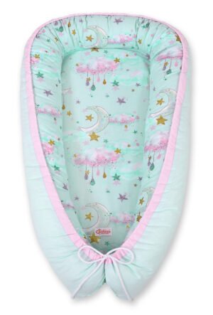 Baby nest cocoon Premium cu două fețe pentru sugari BOBONO- moons mint