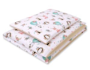 Set de așternut pentru bebeluși din bumbac 2 bucăți 135x100 cm - vulpi bej/bej