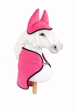 Set pentru Hobby Horse A3: Pătură de fleece + căști de urechi - roz neon