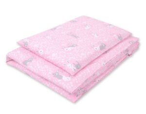 Set de așternut pentru bebeluși din bumbac 2 bucăți 135x100 - iepuri roz