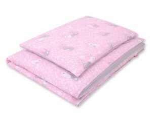 Set de așternut pentru bebeluși din bumbac de 2 bucăți 135x100 cm - iepuri roz/gri
