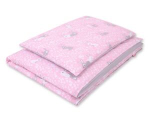 Set de așternut pentru bebeluși din bumbac 2 bucăți 120x90 cm - iepuri roz/gri