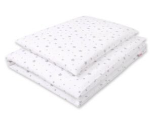 Set de lenjerie de pat pentru bebeluși din bumbac de 2 bucăți 135x100 - mini stele gri