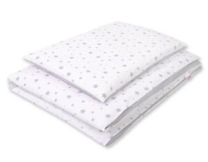 Set de lenjerie de pat pentru bebeluși cu două fețe de 2 piese - mini gri stele/gri