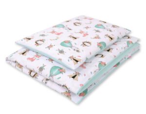 Set de lenjerie de pat pentru bebeluși din bumbac 2 bucăți 135x100 cm - bej vulpi/mentă