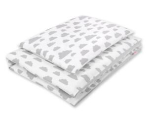 Set de lenjerie de pat pentru bebeluși din bumbac de 2 bucăți 120x90 cm - nori gri/gri