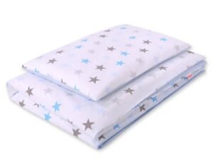 Set de lenjerie de pat pentru bebeluși din bumbac 2 bucăți 120x90 cm - gri - stele albastre