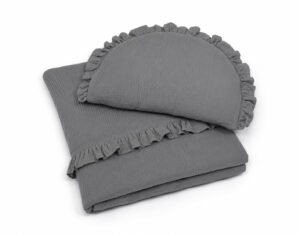 Plapumă și pernă plată MUSLIN cu volane - set de 2 bucăți - antracit