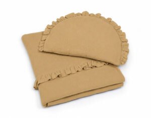 Plapumă și pernă plată MUSLIN cu volane - set de 2 piese - cămilă